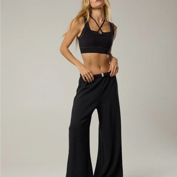 aerie Black Wide-Leg Drawstring Pants - Picture 2 of 5